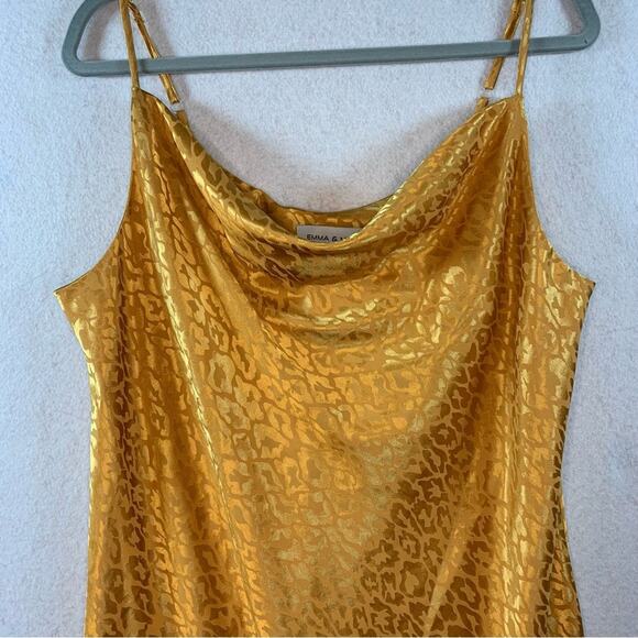 Emma Michelle Womens Cowl Neck Slip Dress Sz L Y2K Retro Golden Goddess Leopard - Picture 3 of 13